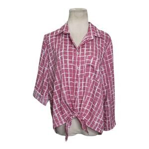 Jon & Anna pink plaid buttoned front tie shirt size Large